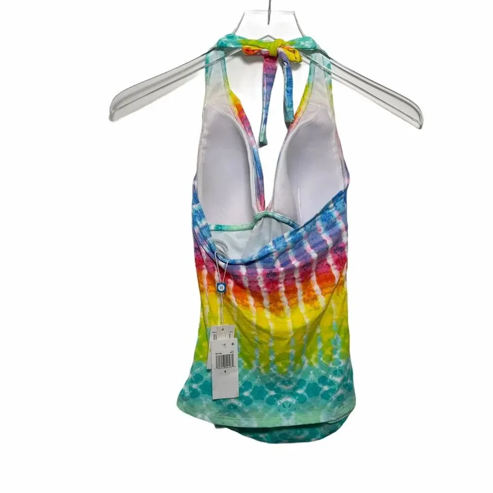 BLEU ROD BEATTIE Tankini Top Size 4 NWT Swim Tie Dye Day Tripper Beach Halter
